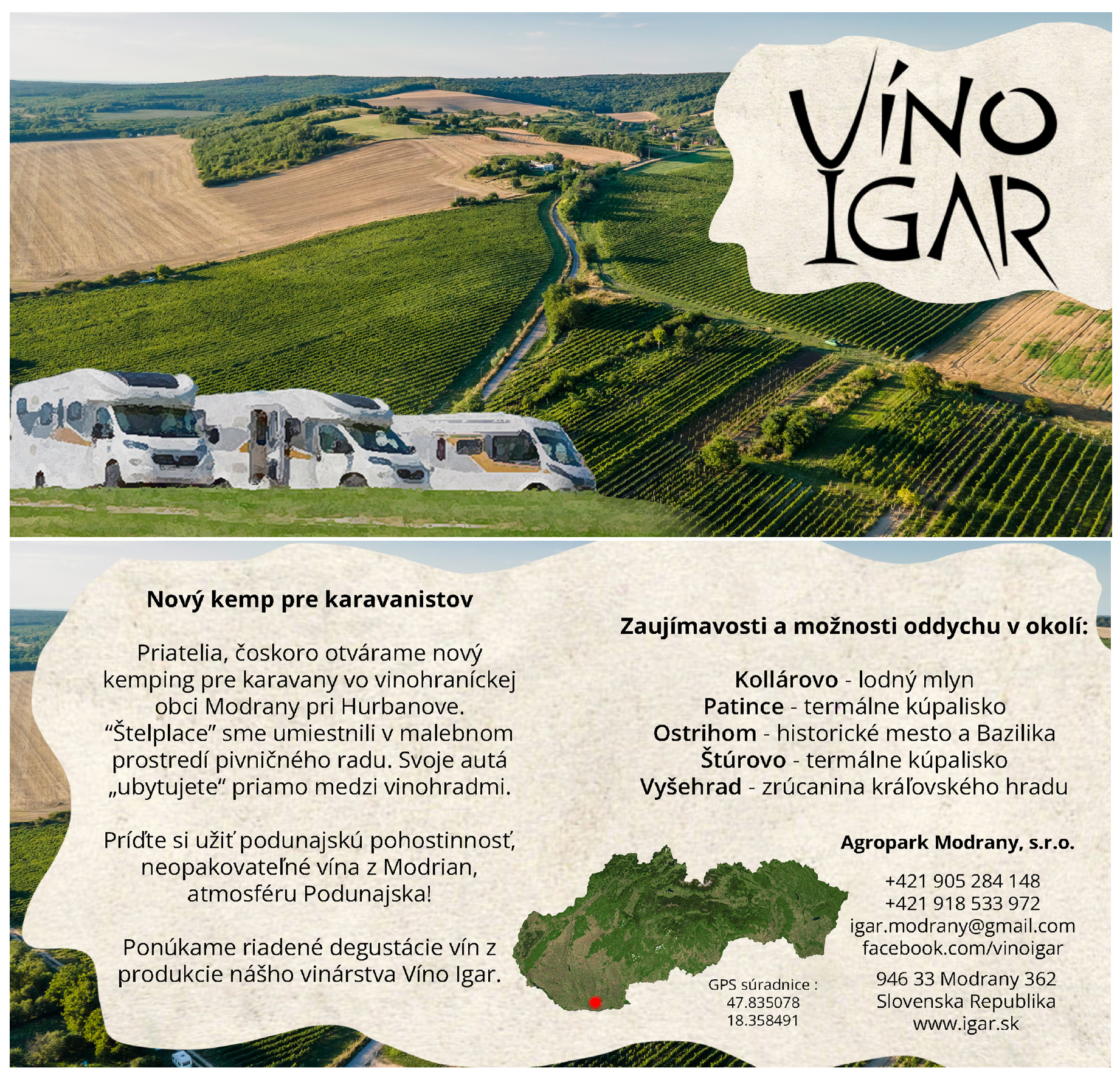 Stellplatz a riadená degustácia vín z produkcie vinárstva Víno Igar