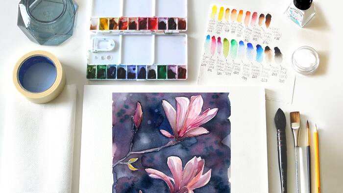 Workshop Watercolor - FLOWERS I. (magnolia, tulip)-1